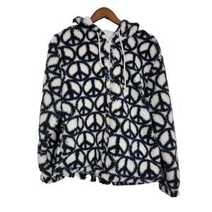 PacSun Women's Small Peace Sign Sherpa Fleece Zip Up Jacket